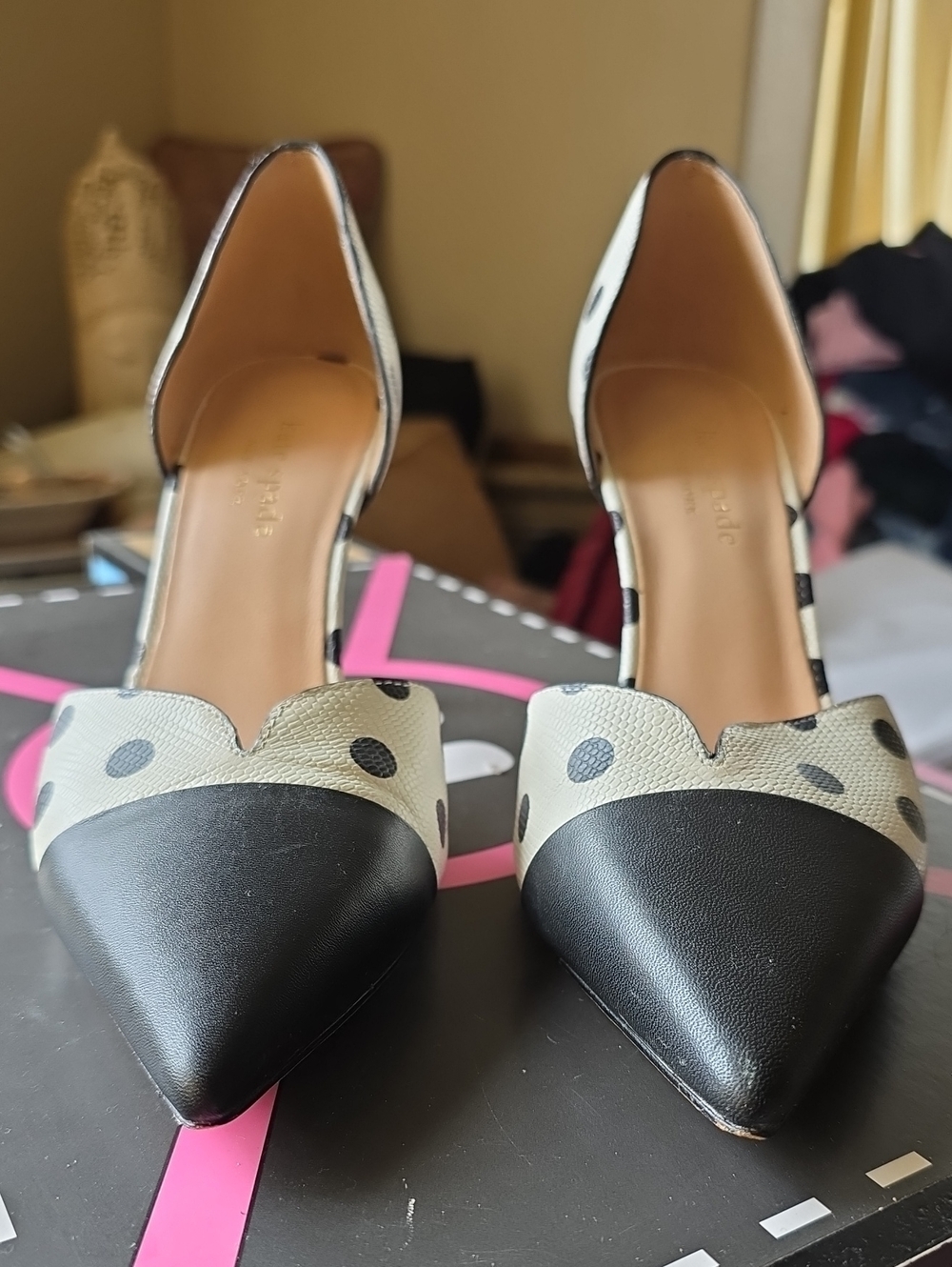 kate spade Black Pointed-Toe D'Orsay Pumps with Cream Polka Dot Upper